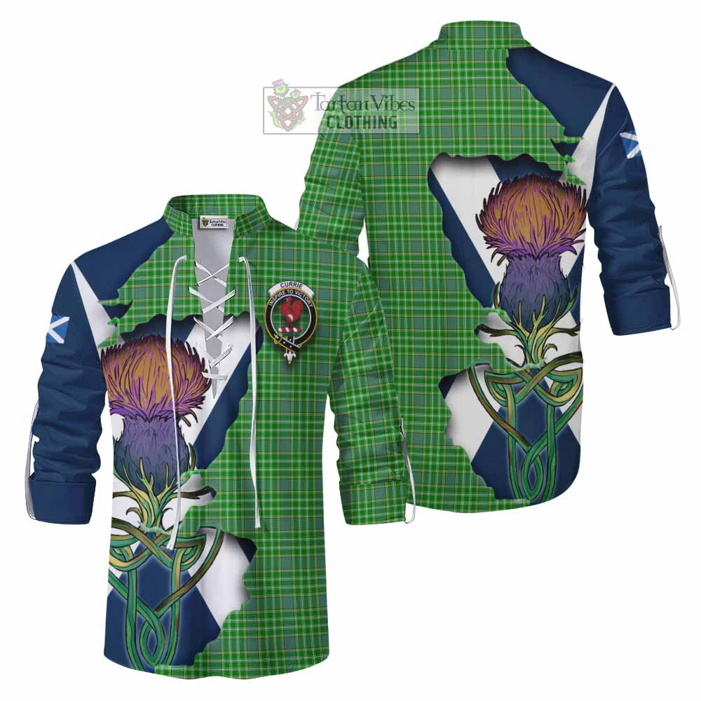 Currie Tartan Family Crest Ghillie Kilt Shirt Scottish Thistle Celtic Inspired - Tartan Vibes Clothing