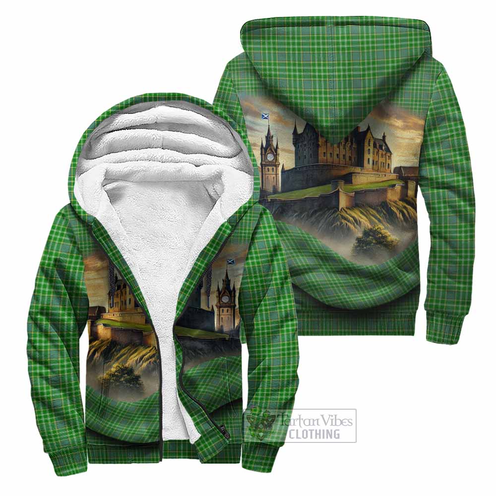 Currie Tartan Family Crest Sherpa Hoodie with Scottish Ancient Castle Style Unisex - Tartan Vibes Clothing