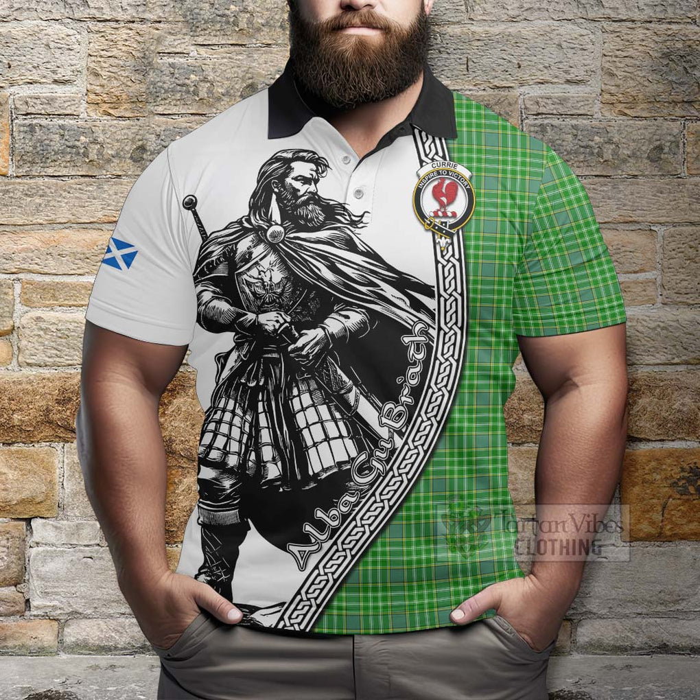 Currie Tartan Clan Crest Polo Shirt with Highlander Warrior Celtic Style - Tartan Vibes Clothing