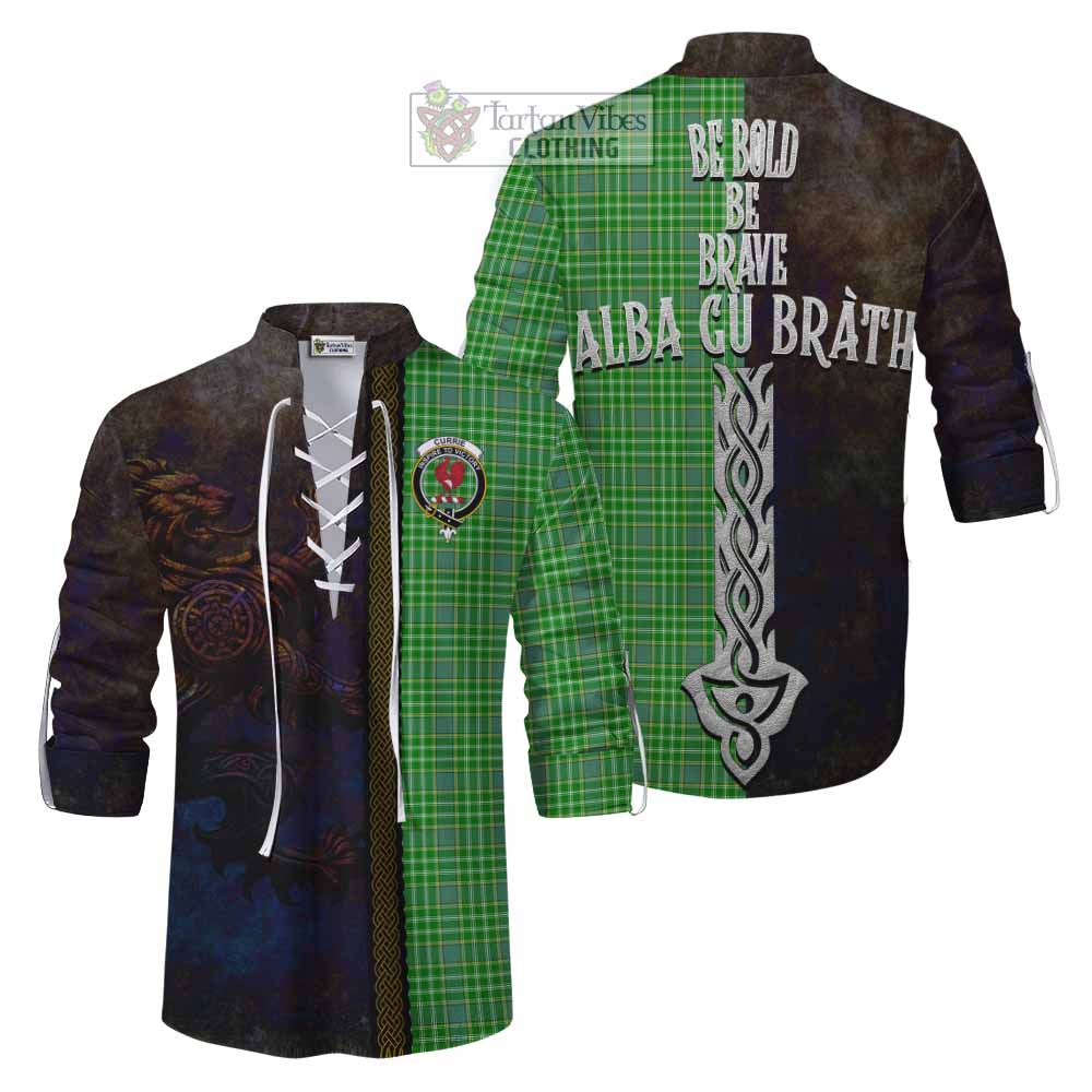 Tartan Vibes Clothing Currie Tartan Family Crest Ghillie Kilt Shirt Alba Gu Brath Be Brave Lion Ancient Style