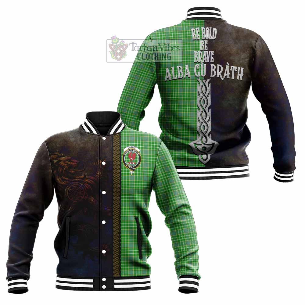 Currie Tartan Family Crest Baseball Jacket Alba Gu Brath Be Brave Lion Ancient Style - Tartan Vibes Clothing