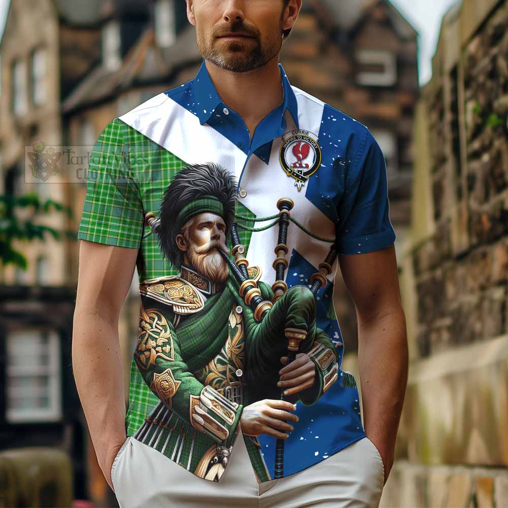 Currie Tartan Hawaiian Shirt with Family Crest Scottish Bagpiper Vibes - Tartan Vibes Clothing