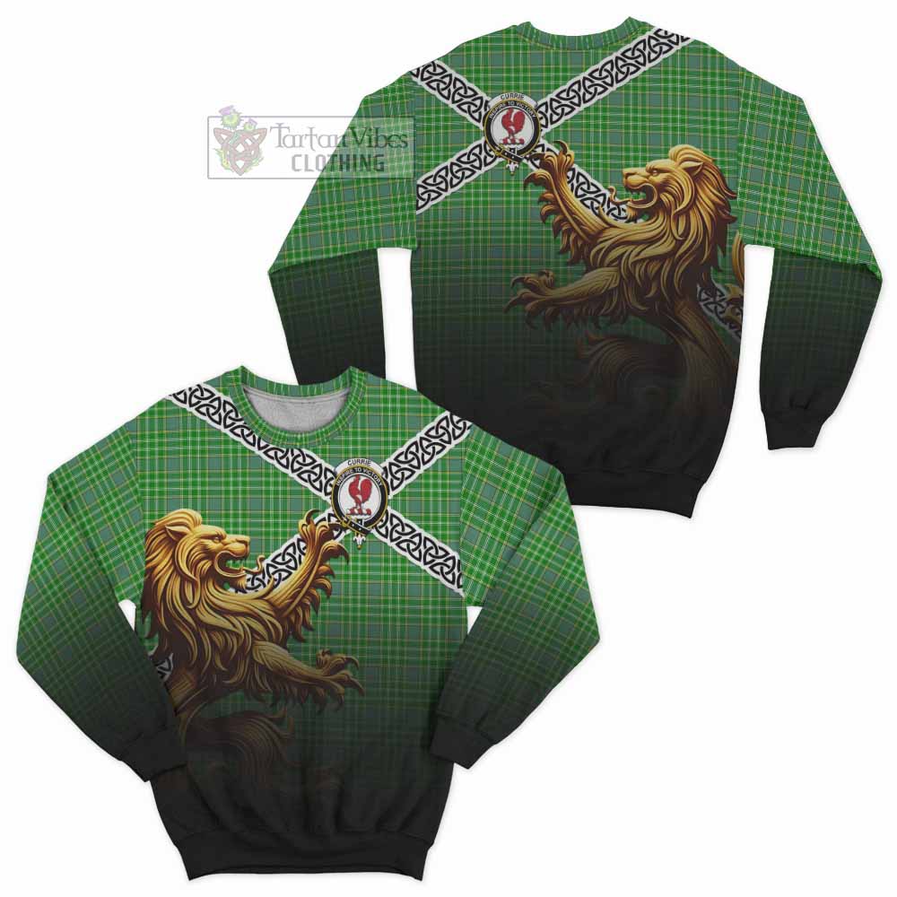 Currie Crest Tartan Sweatshirt with Golden Lion Emblem Celtic Style - Tartan Vibes Clothing