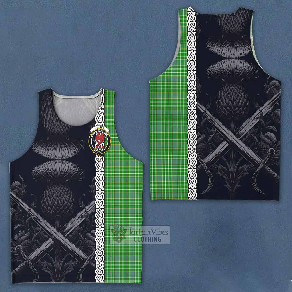 Currie Tartan Men's Tank Top with Family Crest Cross Sword Thistle Celtic Vibes - Tartan Vibes Clothing