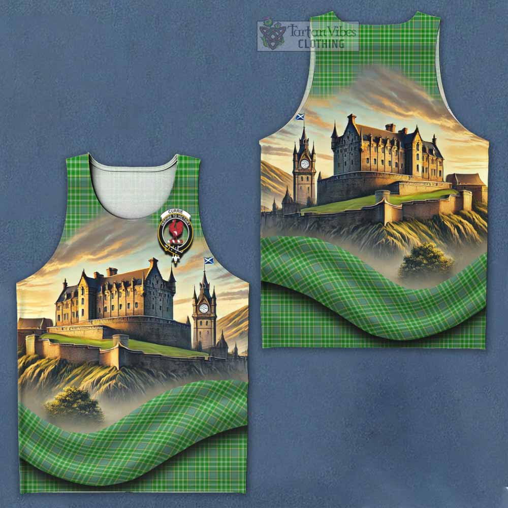 Currie Tartan Family Crest Men's Tank Top with Scottish Ancient Castle Style - Tartan Vibes Clothing