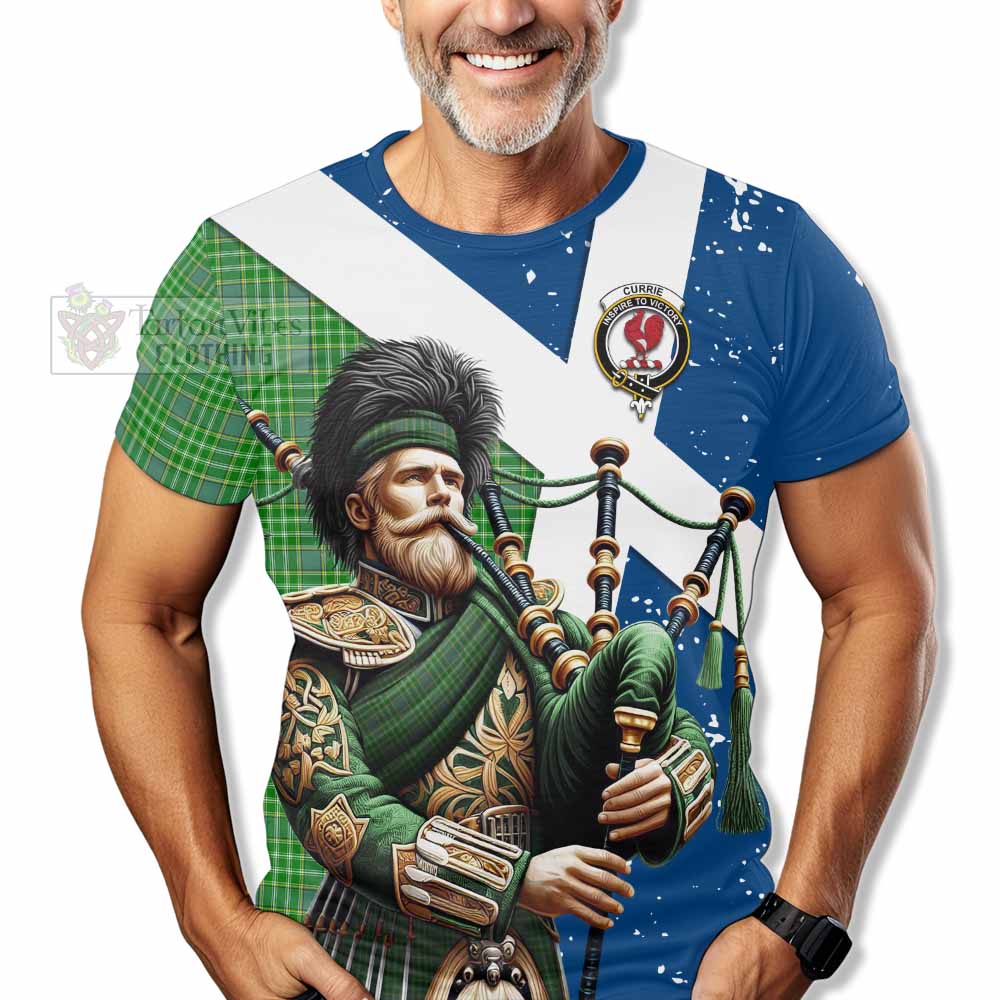 Currie Tartan T-Shirt with Family Crest Scottish Bagpiper Vibes - Tartan Vibes Clothing