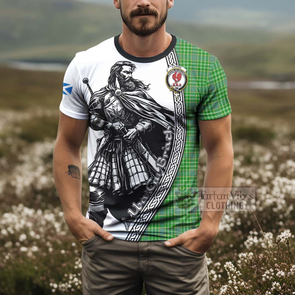 Currie Tartan Clan Crest T-Shirt with Highlander Warrior Celtic Style - Tartan Vibes Clothing