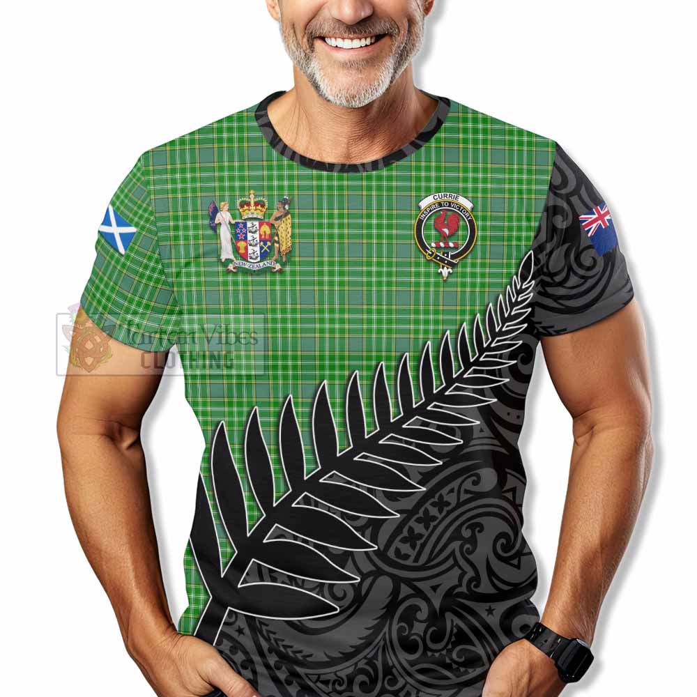 Currie Crest Tartan T-Shirt with New Zealand Silver Fern Half Style - Tartan Vibes Clothing