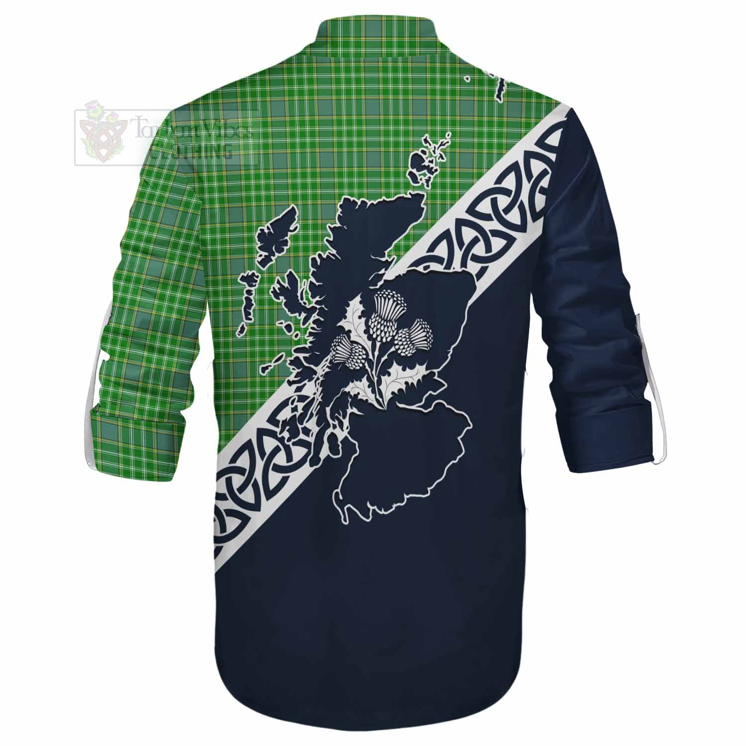 Currie Tartan Ghillie Kilt Shirt Featuring Thistle and Scotland Map - Tartan Vibes Clothing