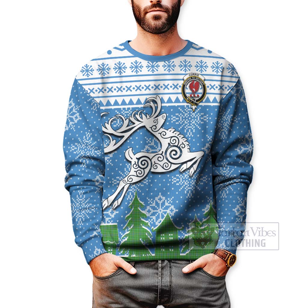 Currie Clan Christmas Sweatshirt Celtic Reindeer Style - Tartan Vibes Clothing