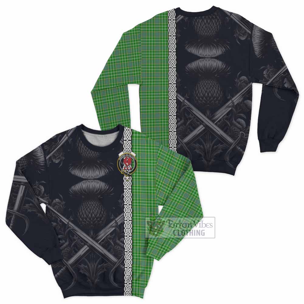 Currie Tartan Sweatshirt with Family Crest Cross Sword Thistle Celtic Vibes - Tartan Vibes Clothing