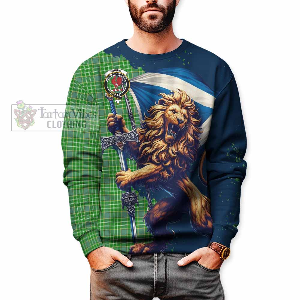 Currie Tartan Family Crest Sweatshirt with Scottish Majestic Lion - Tartan Vibes Clothing