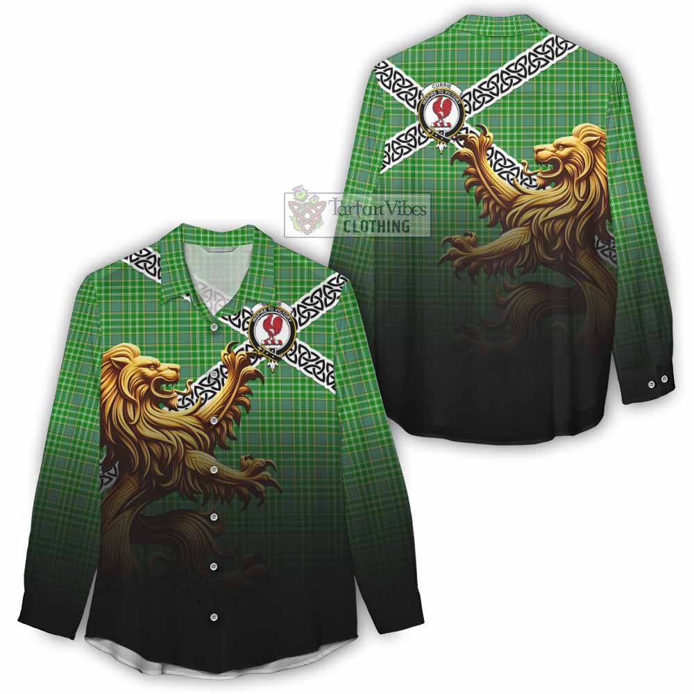 Currie Crest Tartan Women's Casual Shirt with Golden Lion Emblem Celtic Style - Tartan Vibes Clothing