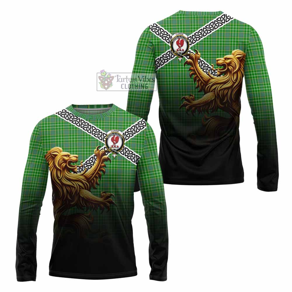 Currie Crest Tartan Long Sleeve T-Shirt with Golden Lion Emblem Celtic Style - Tartan Vibes Clothing