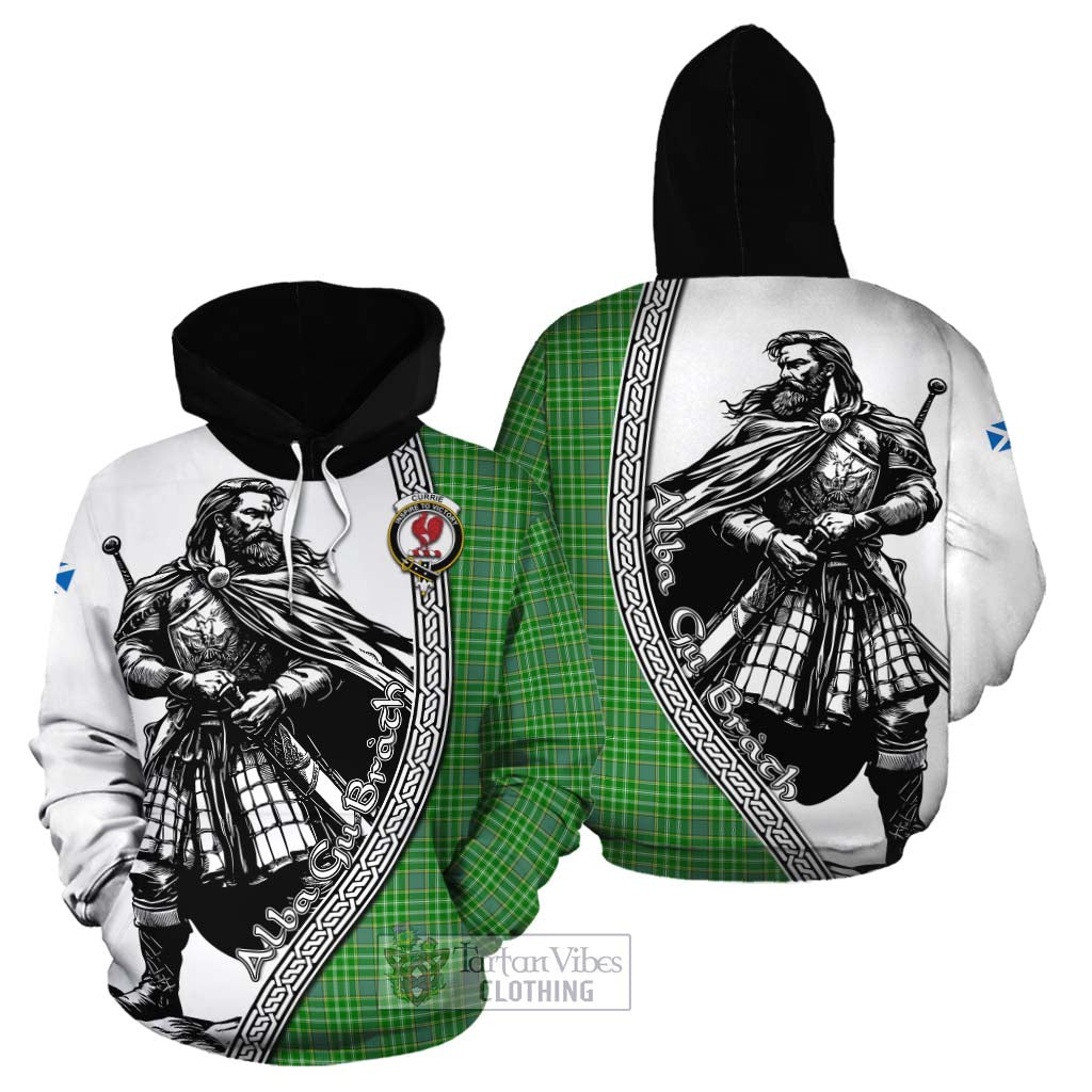 Currie Tartan Clan Crest Cotton Hoodie with Highlander Warrior Celtic Style Zip Hoodie - Tartan Vibes Clothing