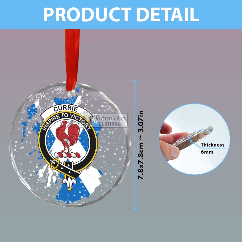 Currie Clan Crest Christmas Glass Ornament with Scotland Map - 2D-tartanvibesclothing