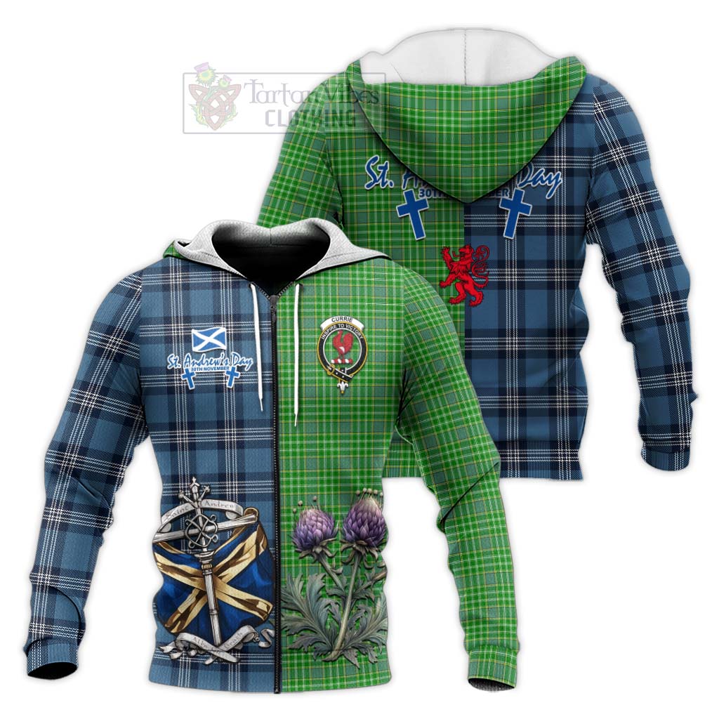 Currie Tartan Knitted Hoodie Happy St. Andrew's Day Half Tartan Style Unisex Knitted Zip Hoodie - Tartan Vibes Clothing