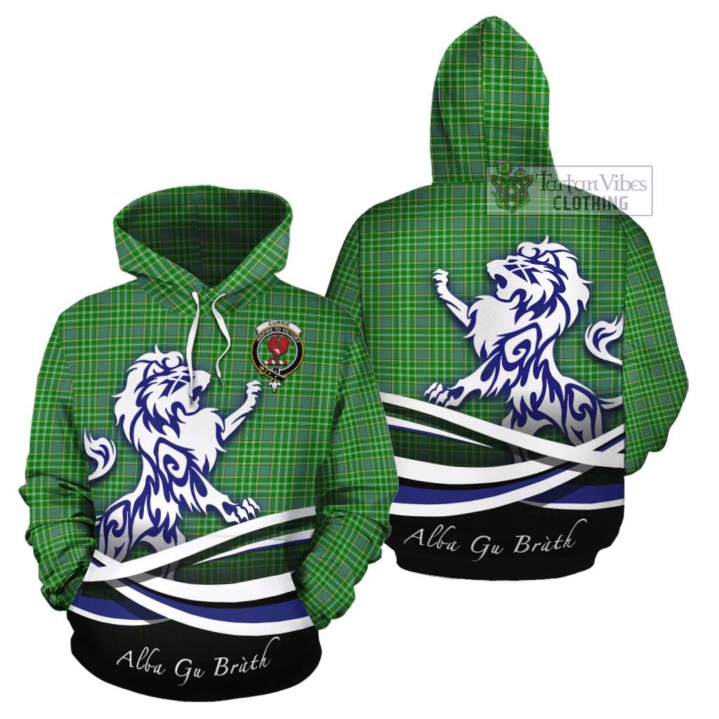 Currie Tartan Cotton Hoodie with Alba Gu Brath Regal Lion Emblem Zip Hoodie - Tartan Vibes Clothing