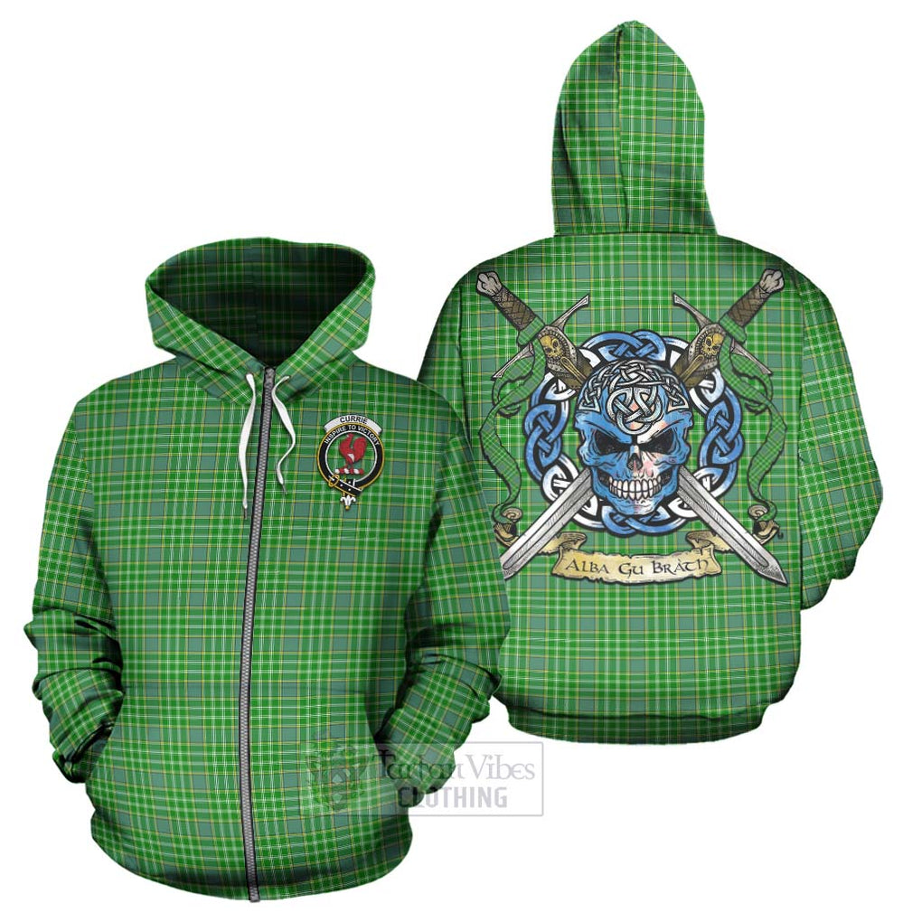 Currie Tartan Hoodie with Family Crest Celtic Skull Style - Tartan Vibes Clothing