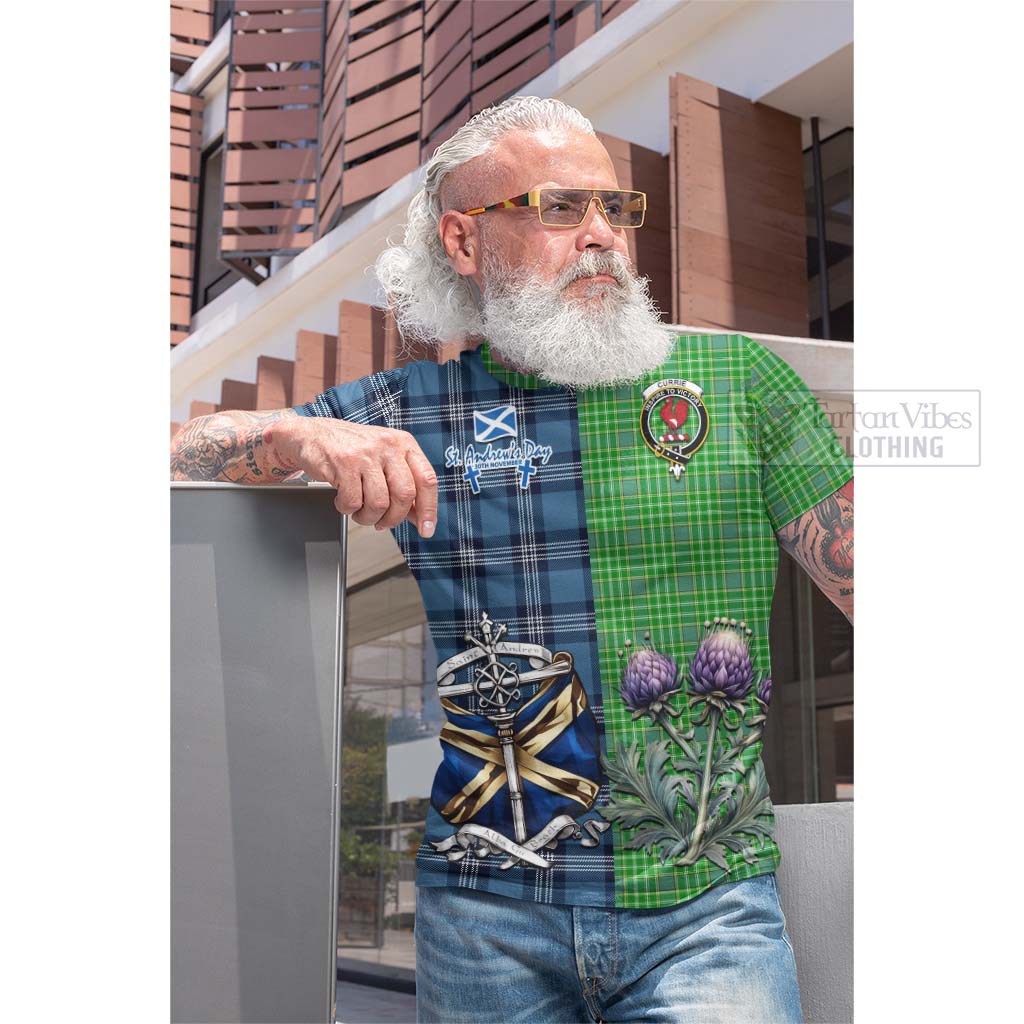 Currie Tartan Cotton T-shirt Happy St. Andrew's Day Half Tartan Style - Tartan Vibes Clothing