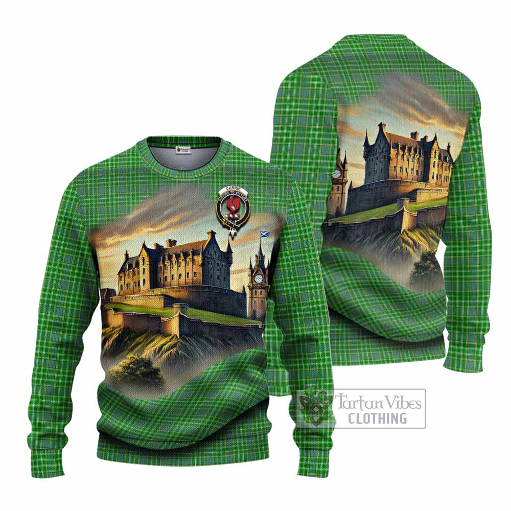 Currie Tartan Family Crest Knitted Sweater with Scottish Ancient Castle Style - Tartan Vibes Clothing