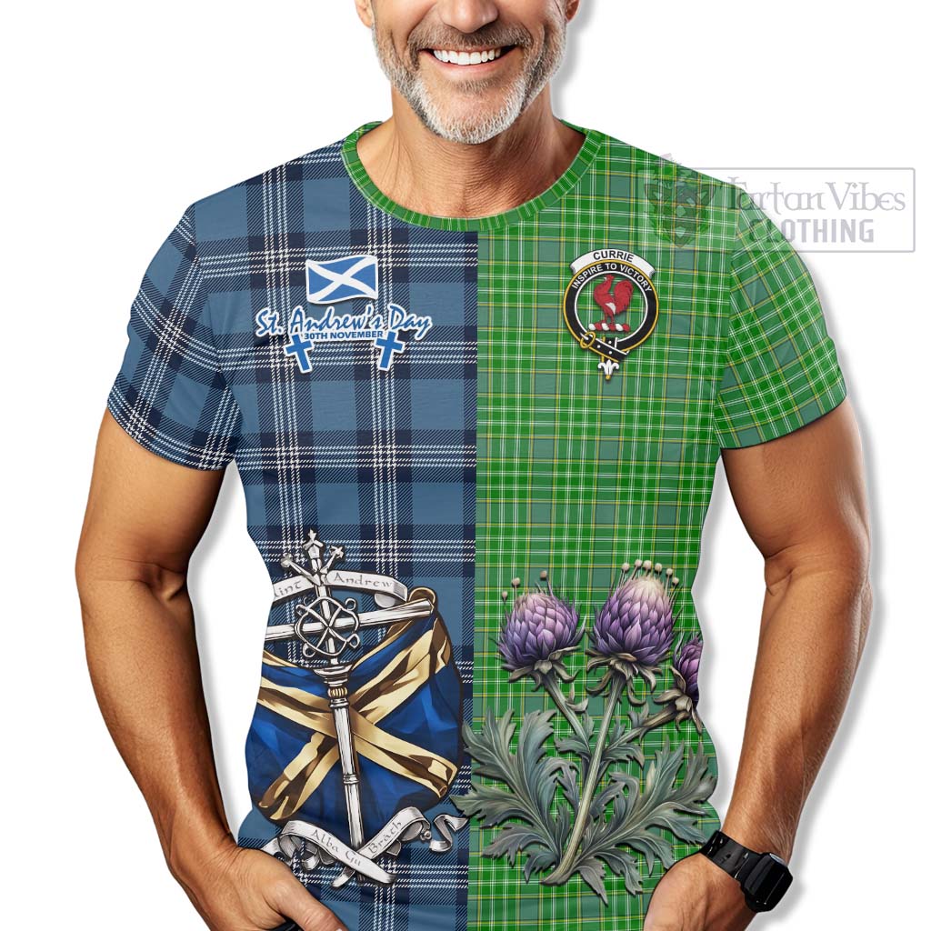 Currie Tartan T-Shirt Happy St. Andrew's Day Half Tartan Style - Tartan Vibes Clothing