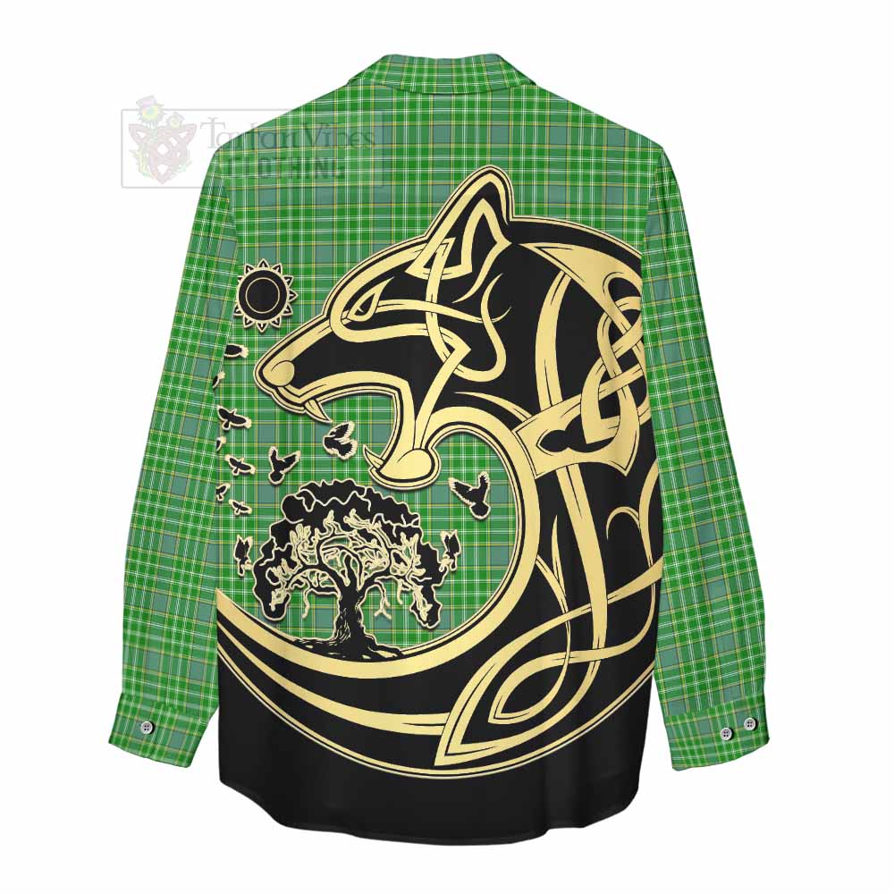Currie Tartan Women's Casual Shirt with Family Crest Celtic Wolf Style - Tartan Vibes Clothing