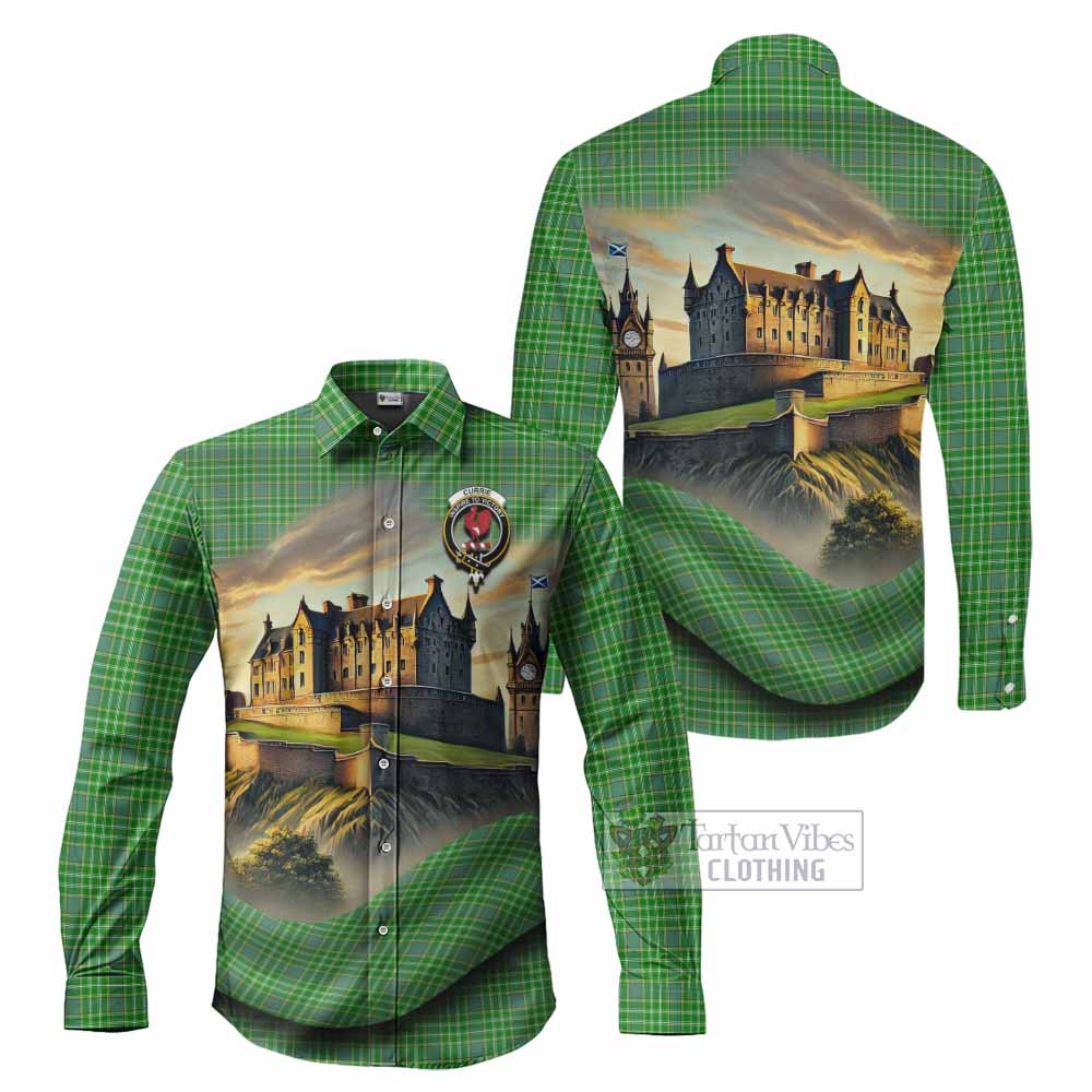 Tartan Vibes Clothing Currie Tartan Family Crest Long Sleeve Button Shirt with Scottish Ancient Castle Style