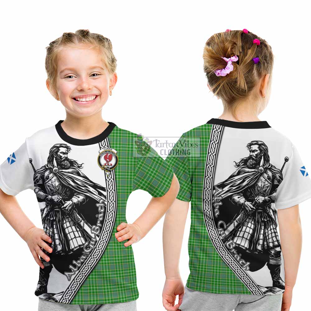 Currie Tartan Clan Crest Kid T-Shirt with Highlander Warrior Celtic Style - Tartan Vibes Clothing