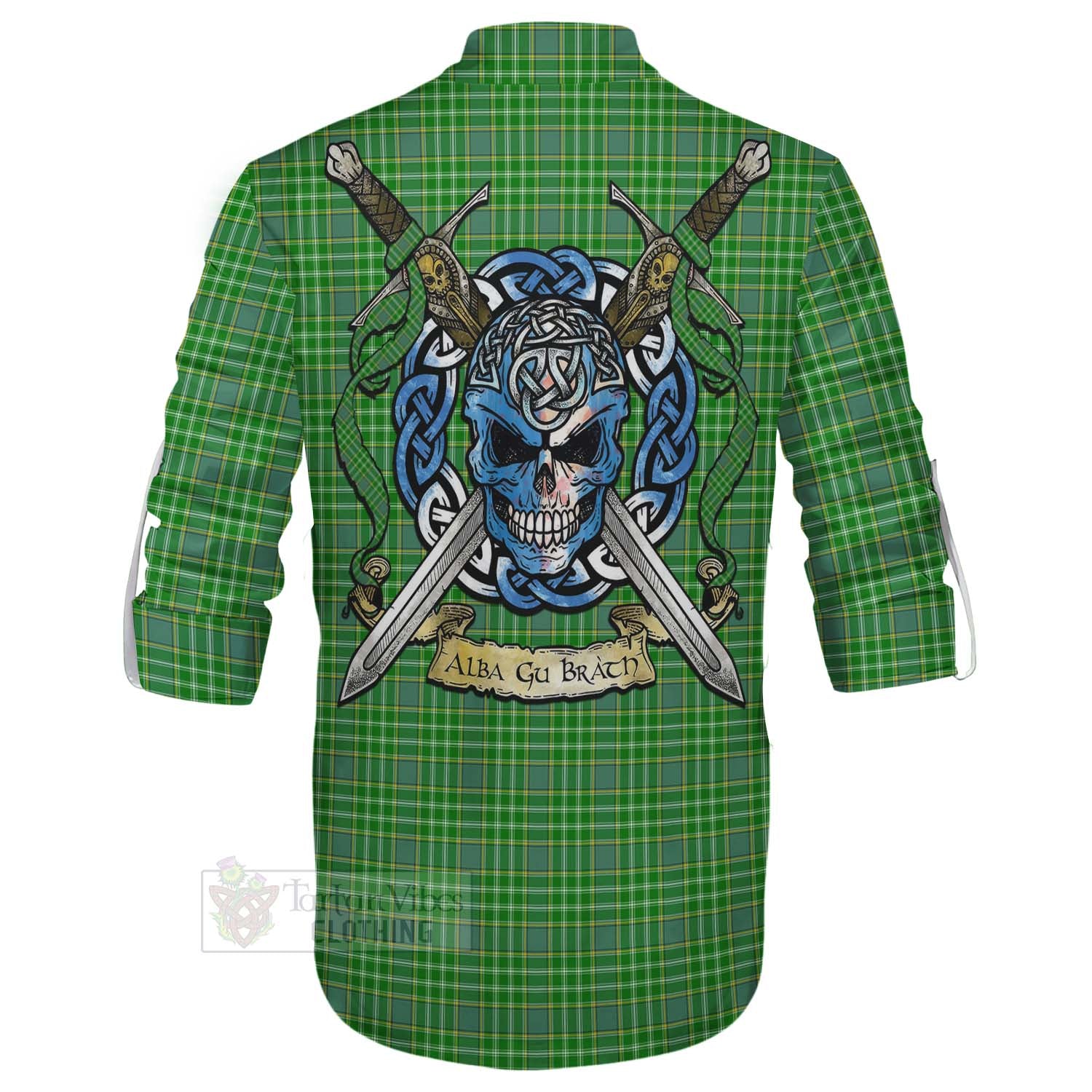 Currie Tartan Ghillie Kilt Shirt with Family Crest Celtic Skull Style - Tartan Vibes Clothing