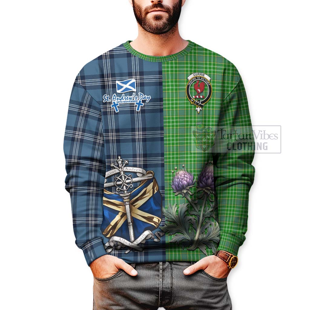 Currie Tartan Sweatshirt Happy St. Andrew's Day Half Tartan Style - Tartan Vibes Clothing