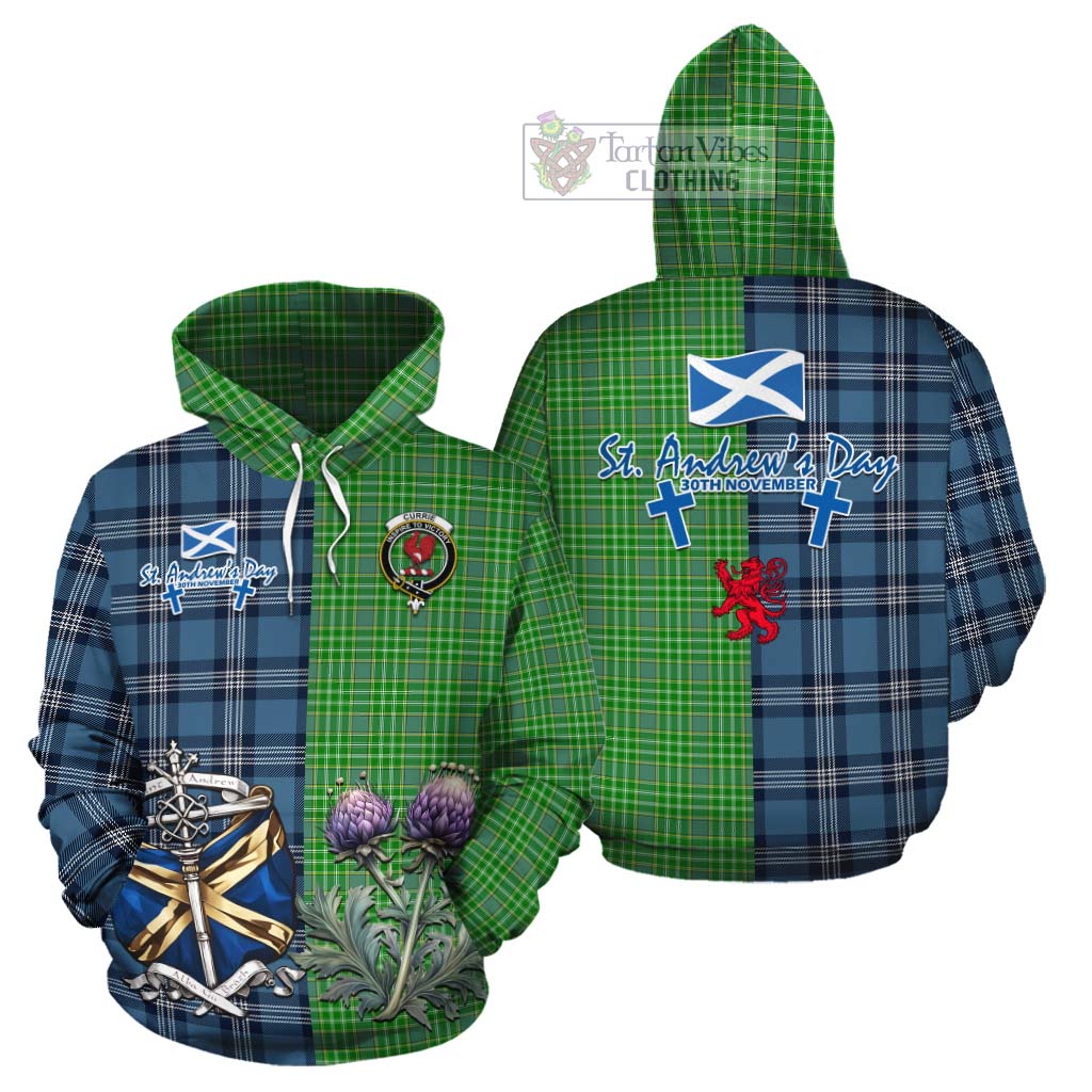 Currie Tartan Cotton Hoodie Happy St. Andrew's Day Half Tartan Style Zip Hoodie - Tartan Vibes Clothing