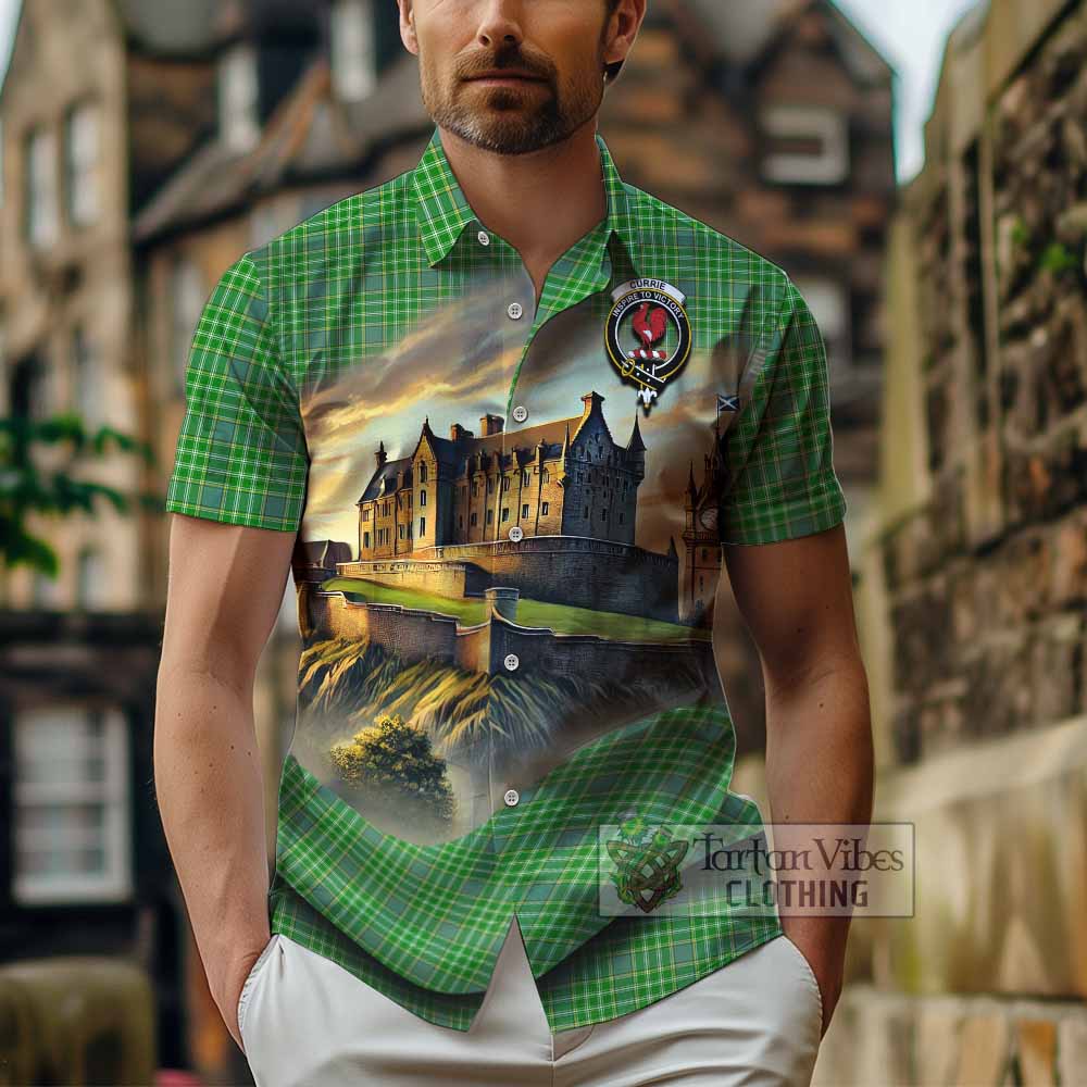 Currie Tartan Family Crest Hawaiian Shirt with Scottish Ancient Castle Style - Tartan Vibes Clothing
