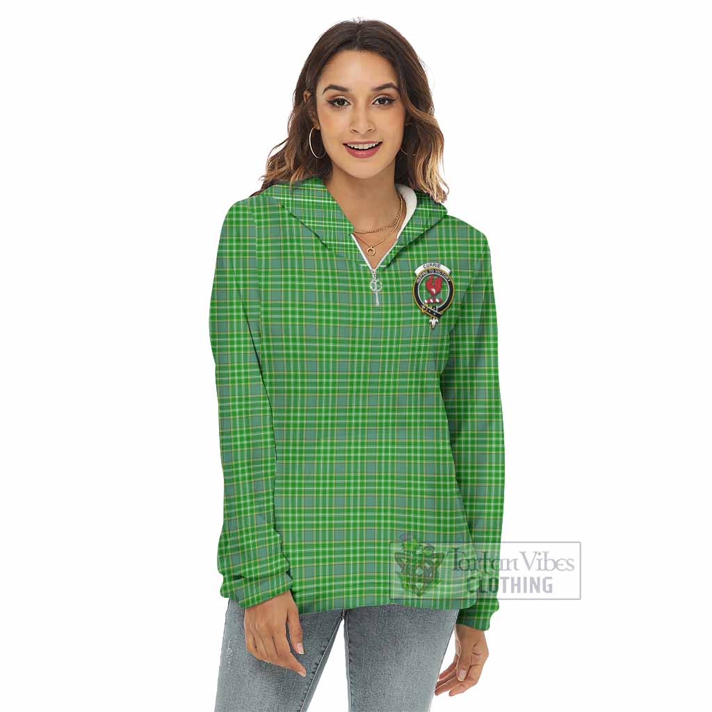 Currie Tartan Women's Borg Fleece Hoodie with Half Zip with Family Crest - Tartan Vibes Clothing