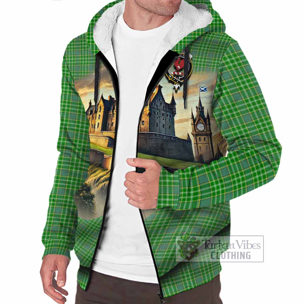 Currie Tartan Family Crest Sherpa Hoodie with Scottish Ancient Castle Style - Tartan Vibes Clothing