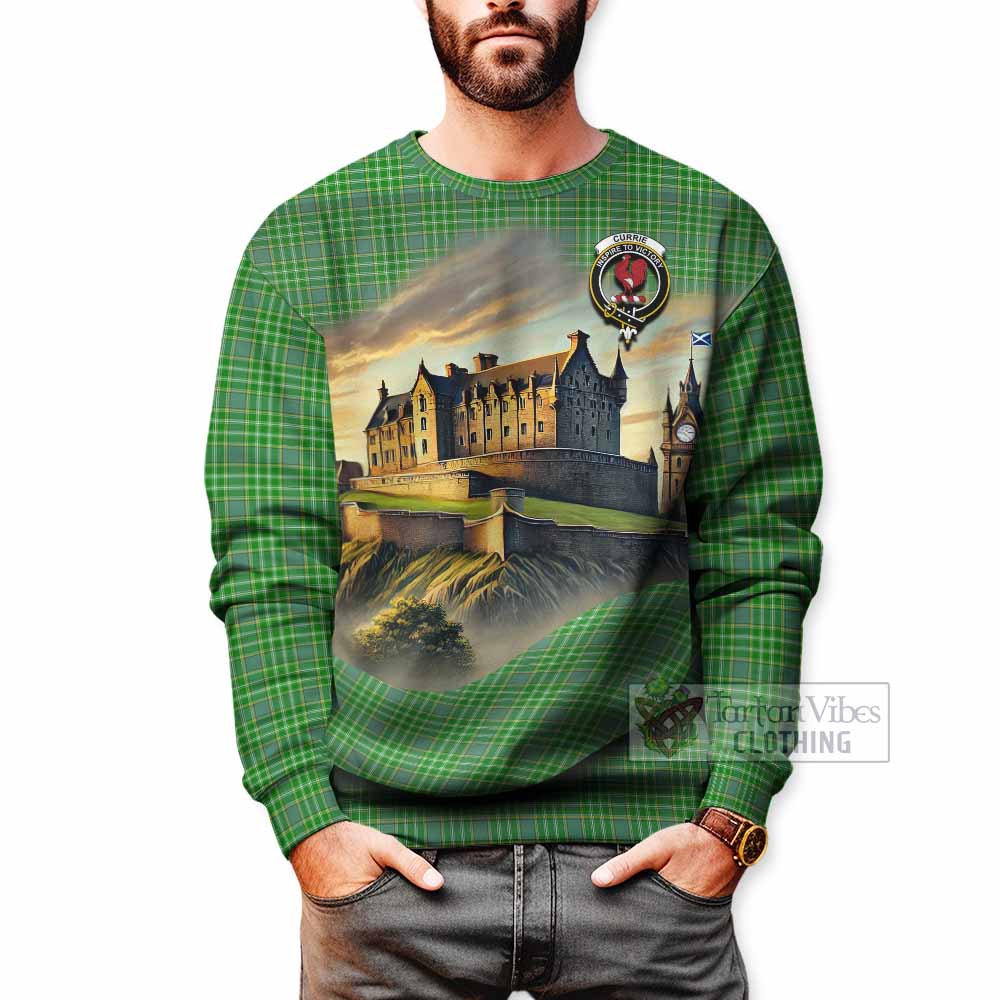 Currie Tartan Family Crest Sweatshirt with Scottish Ancient Castle Style - Tartan Vibes Clothing