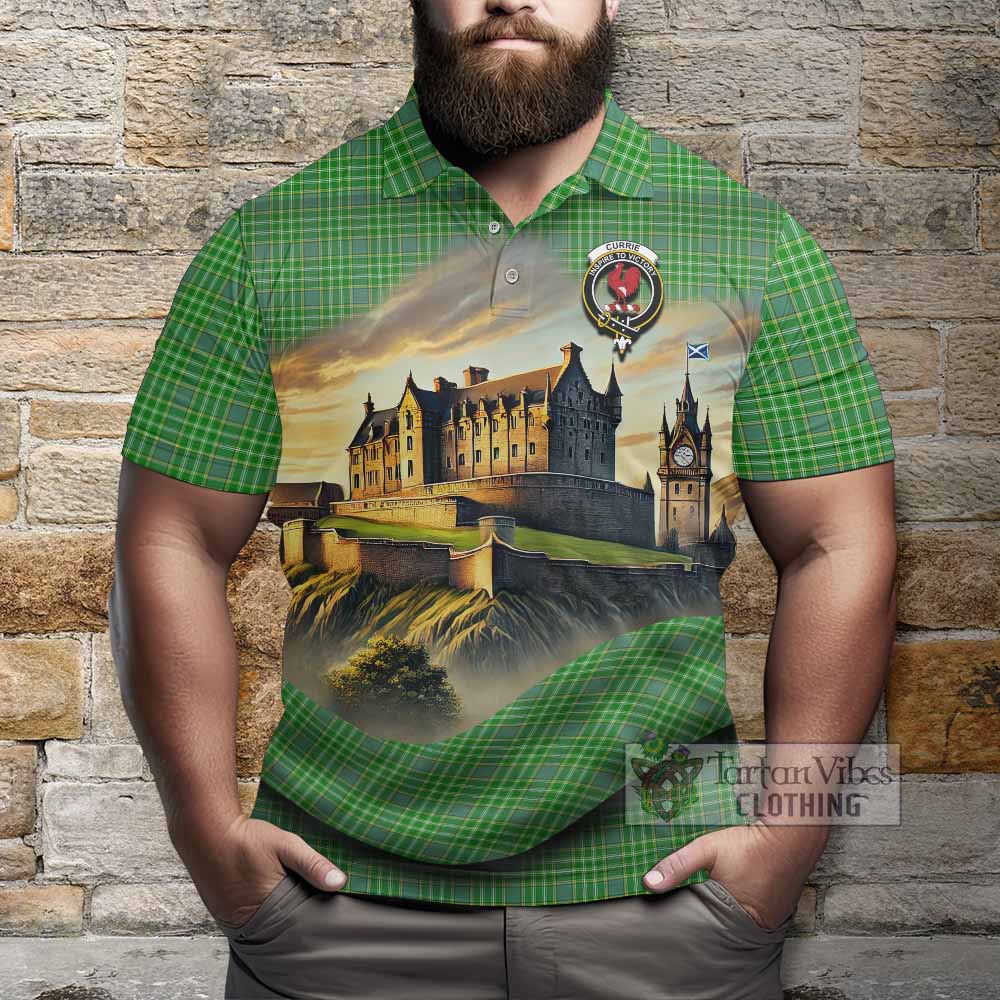 Tartan Vibes Clothing Currie Tartan Family Crest Polo Shirt with Scottish Ancient Castle Stype