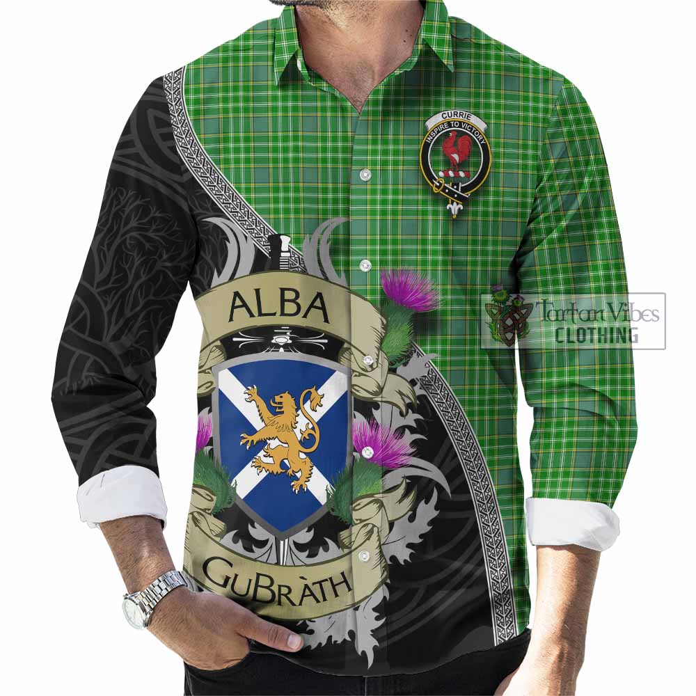 Currie Tartan Family Crest Long Sleeve Button Shirt Lion Rampant Royal Thistle Shield Celtic Inspired - Tartan Vibes Clothing