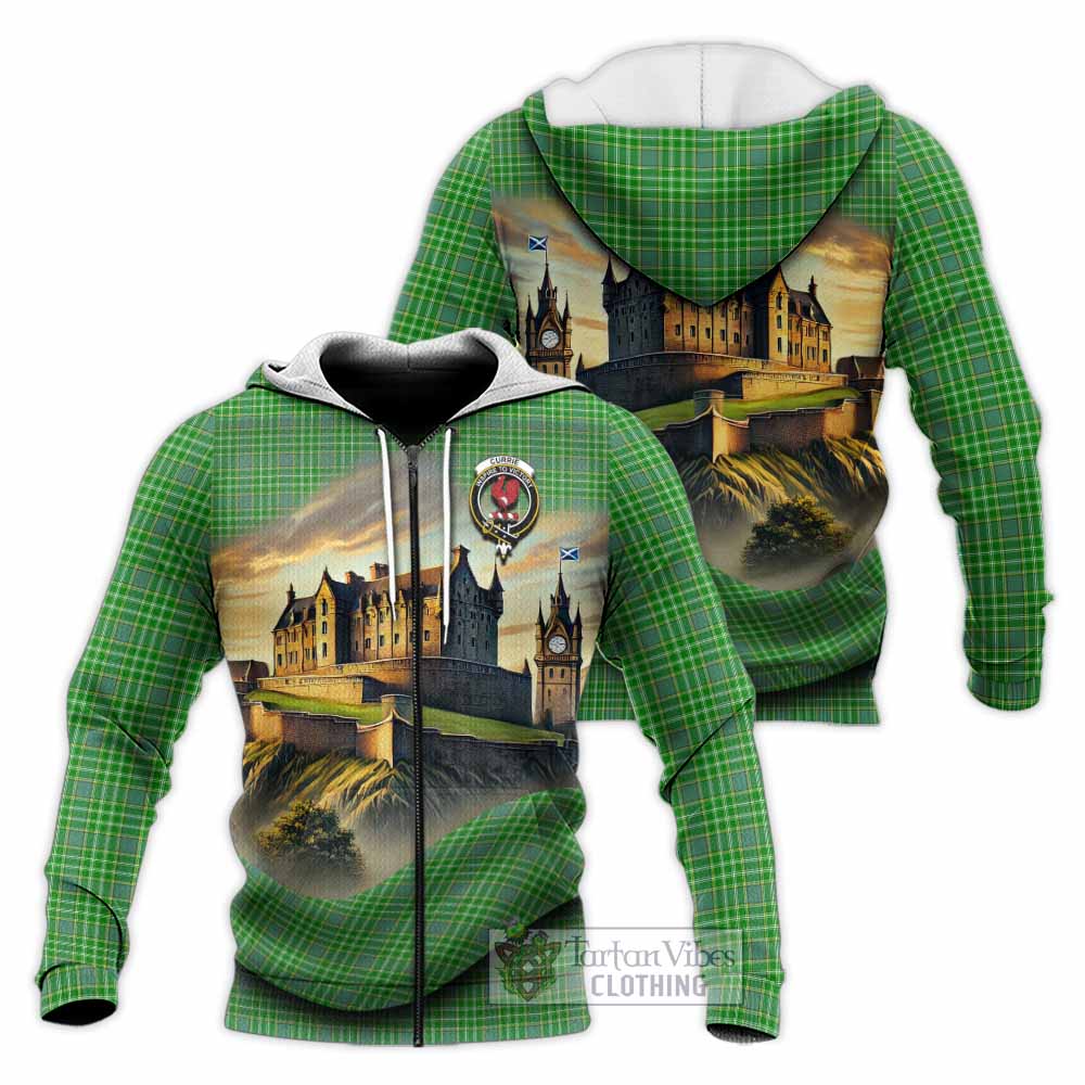 Currie Tartan Family Crest Knitted Hoodie with Scottish Ancient Castle Style Unisex Knitted Zip Hoodie - Tartan Vibes Clothing