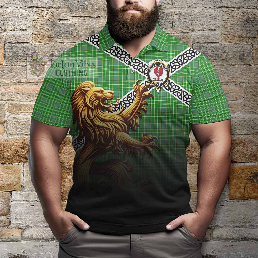 Currie Crest Tartan Polo Shirt with Golden Lion Emblem Celtic Style - Tartan Vibes Clothing