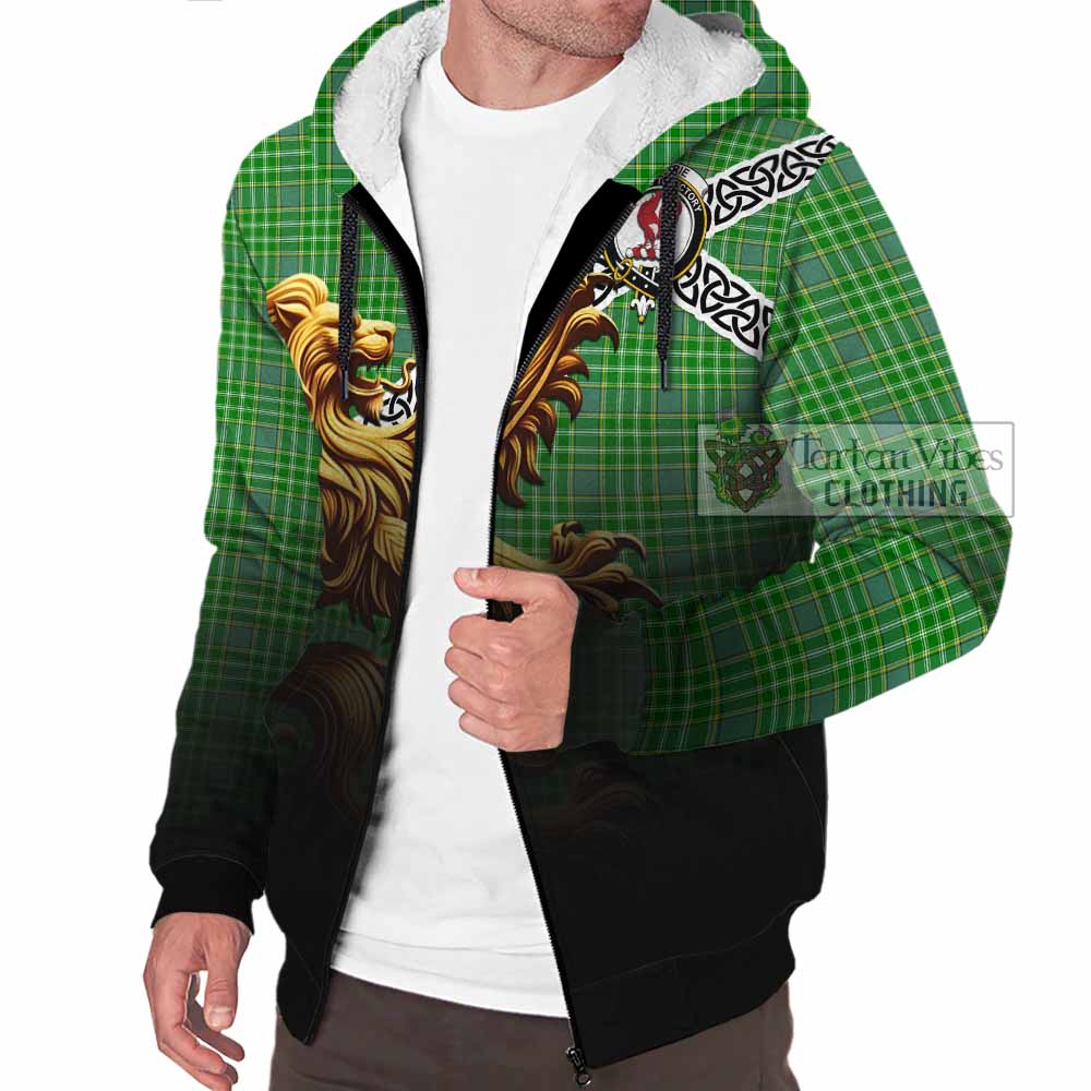 Currie Crest Tartan Sherpa Hoodie with Golden Lion Emblem Celtic Style - Tartan Vibes Clothing