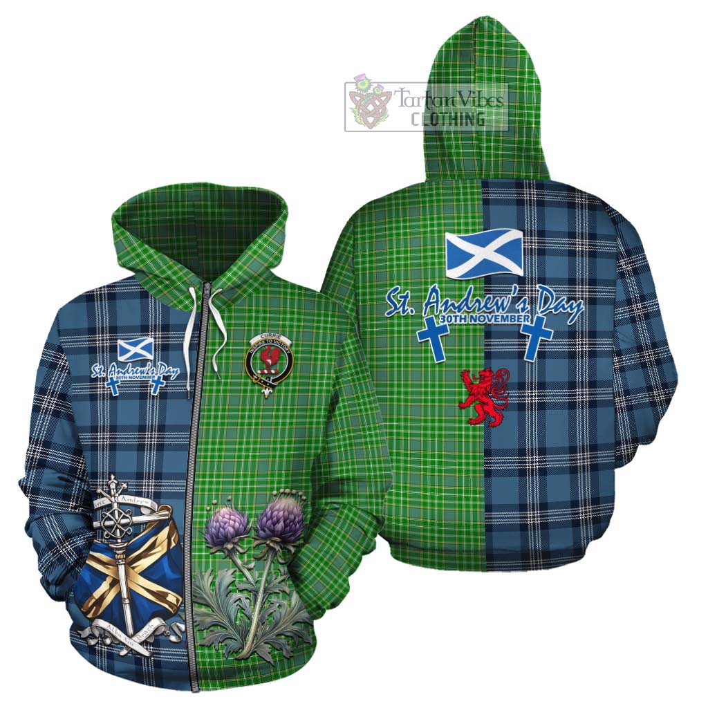 Currie Tartan Cotton Hoodie Happy St. Andrew's Day Half Tartan Style - Tartan Vibes Clothing