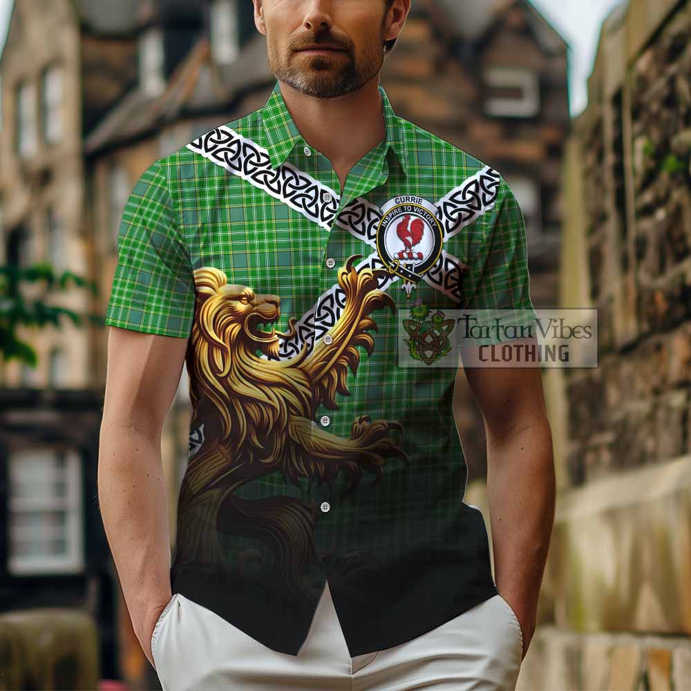 Currie Crest Tartan Hawaiian Shirt with Golden Lion Emblem Celtic Style - Tartan Vibes Clothing