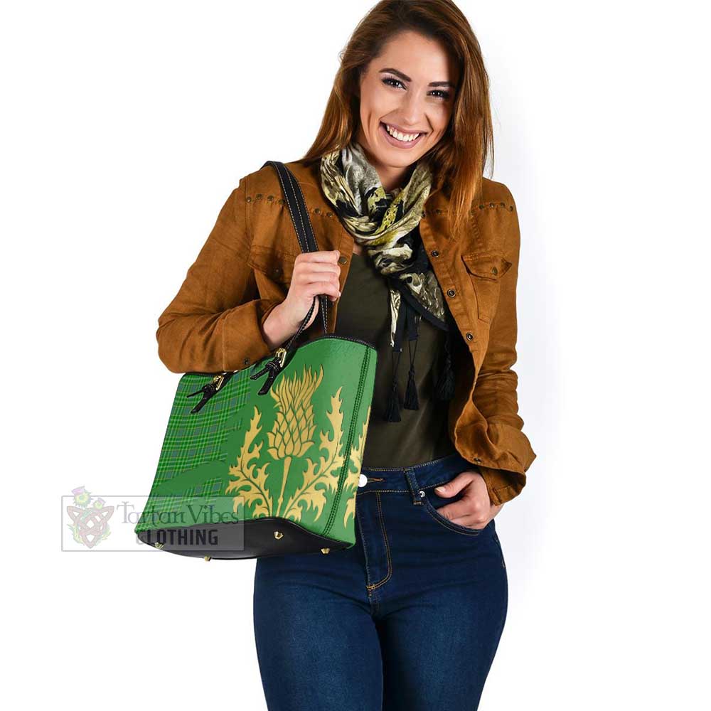 Currie Tartan Leather Tote Bag Gold Thistle Style - Tartan Vibes Clothing