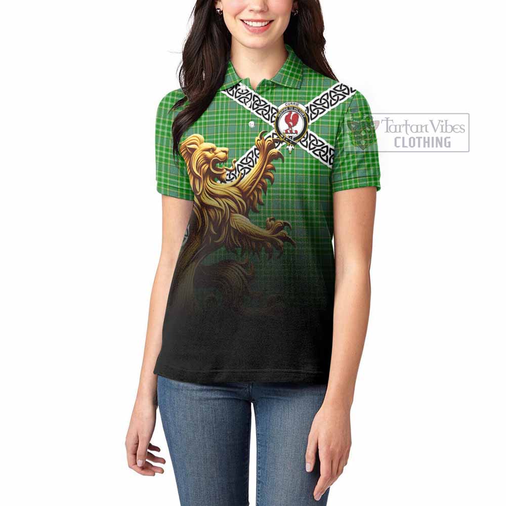 Currie Crest Tartan Women's Polo Shirt with Golden Lion Emblem Celtic Style - Tartan Vibes Clothing