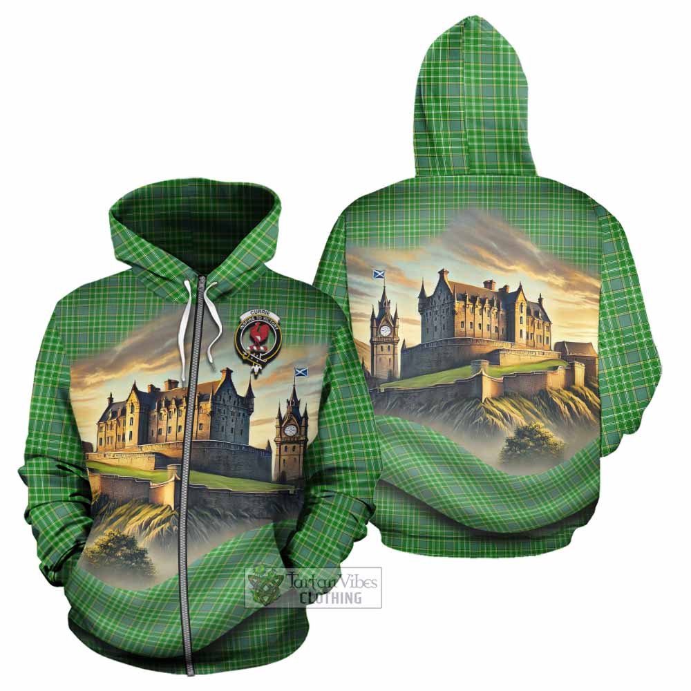 Currie Tartan Family Crest Hoodie with Scottish Ancient Castle Style Zip Hoodie - Tartan Vibes Clothing