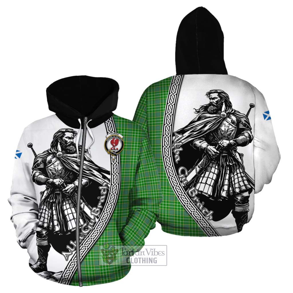 Currie Tartan Clan Crest Cotton Hoodie with Highlander Warrior Celtic Style - Tartan Vibes Clothing