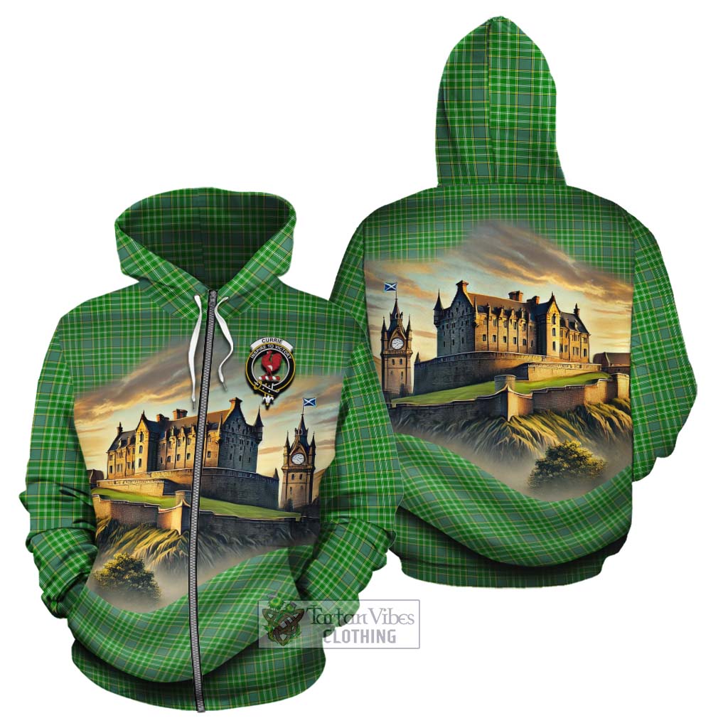 Currie Tartan Family Crest Cotton Hoodie with Scottish Ancient Castle Style Zip Hoodie - Tartan Vibes Clothing