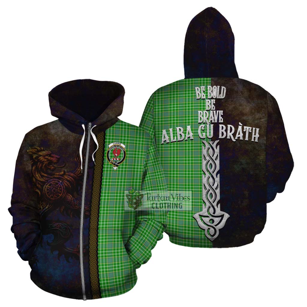 Tartan Vibes Clothing Currie Tartan Family Crest Cotton Hoodie Alba Gu Brath Be Brave Lion Ancient Style