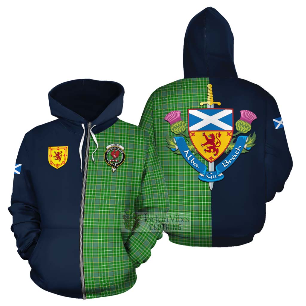 Currie Tartan Cotton Hoodie Alba with Scottish Lion Royal Arm Half Style - Tartan Vibes Clothing